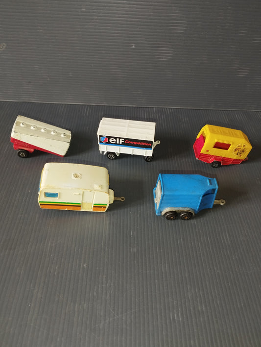 Lot of 5 Trailers from Various Brands (Polistil, Majorette, Matchbox)