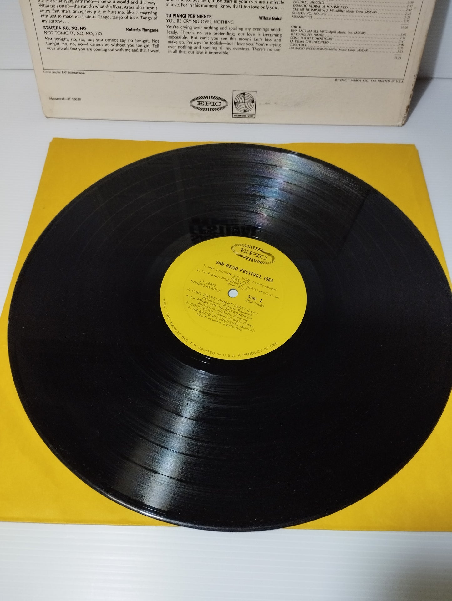San Remo 1964 LP 33 rpm
Published by Epic Code LF-18030