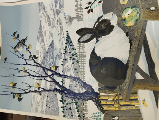 Serigrafia originale Il Coniglio E Il Passero Enzo Bellini Firmata