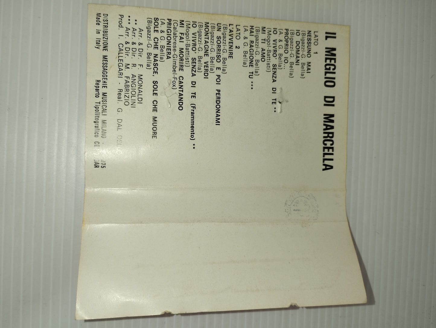 Il Meglio di Marcella Bella
Musicassetta Edita nel 1975 da CGD Cod.40 CGD 69135