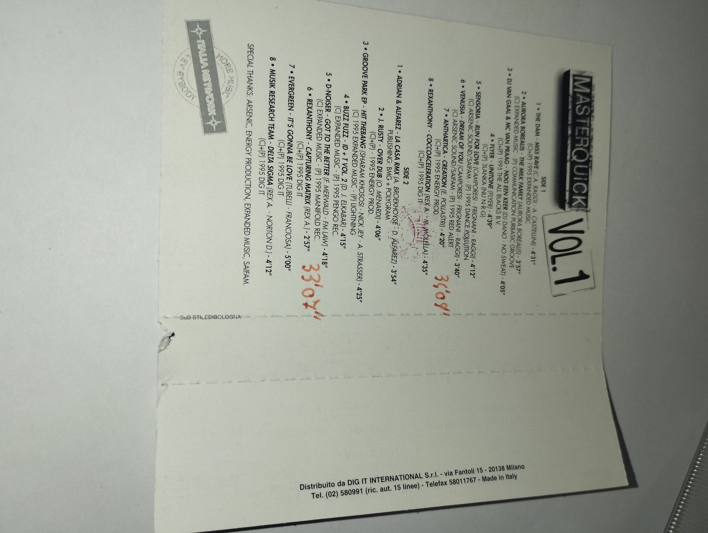 MasterQuick Vol.1 Musicassetta
Edita da S.O.B. Cod.SMC 320