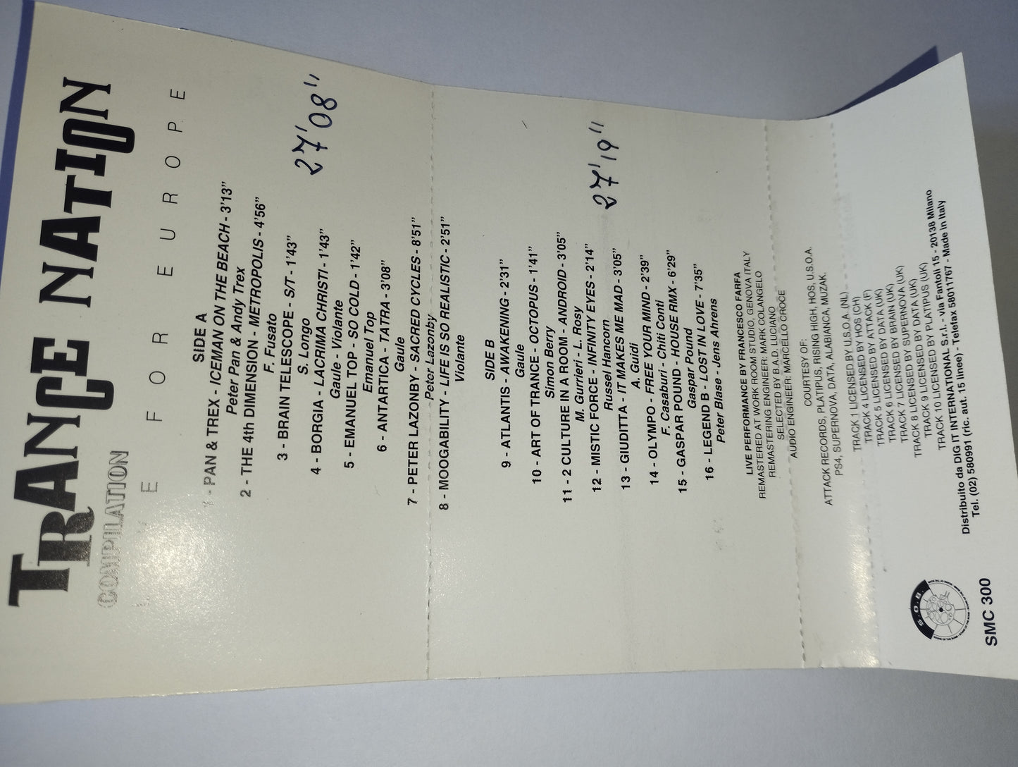 Trance Nation Compilation F.Farfa Musicassetta
Edita nel 1995 da S.O.B. Cod.SMC 300
Genere:Electronic
Stile:trance