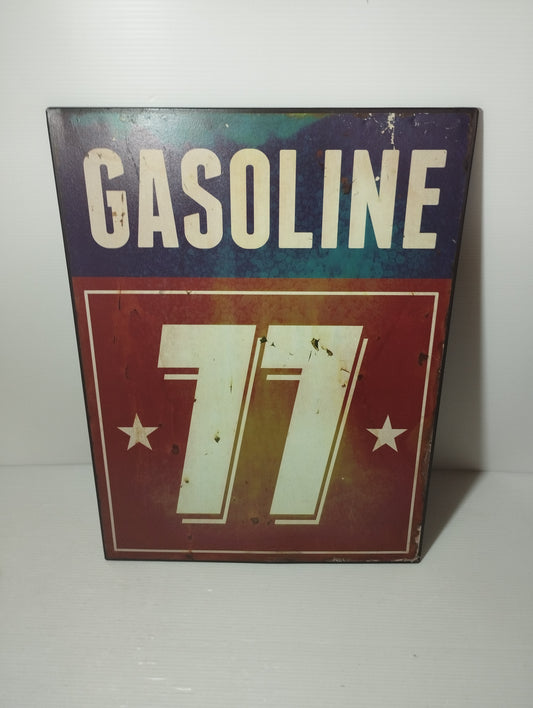 Targa Gasoline 77 In Ferro /Carta Misure 40 X 30 cm