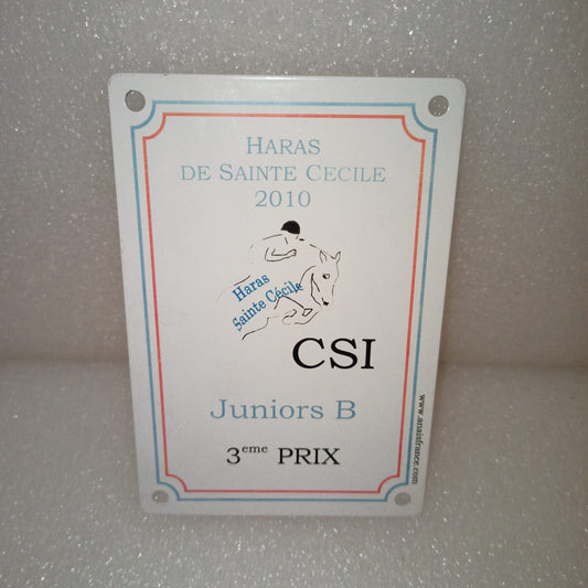 Placca In Metallo Haras De Sainte Cecile 2010 CSI
Dimensioni placca 14 X 9,5 cm circa