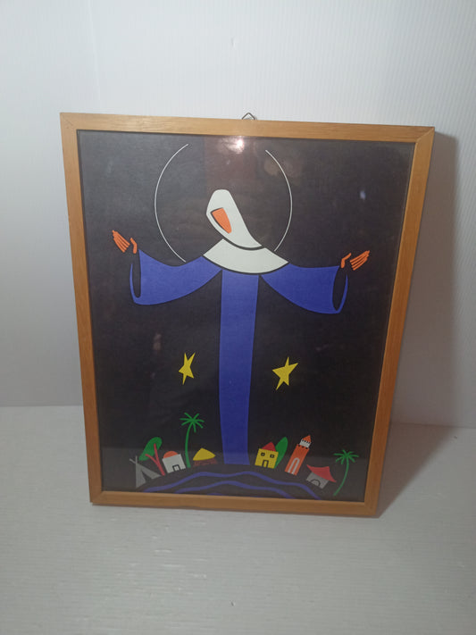 Bellissimo quadro raffigurante una Madonna stilizzata, in colori vivaci.
