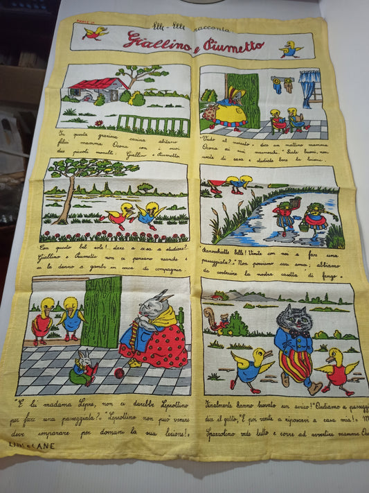 Strofinaccio canovaccio Giallino e Piumetto, Lini e Lane anni 50