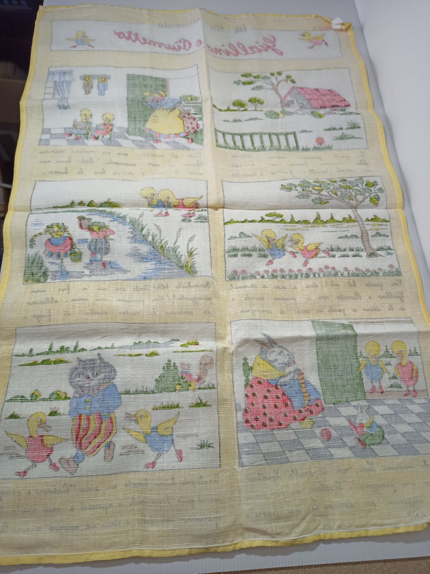 Strofinaccio canovaccio Giallino e Piumetto, Lini e Lane anni 50