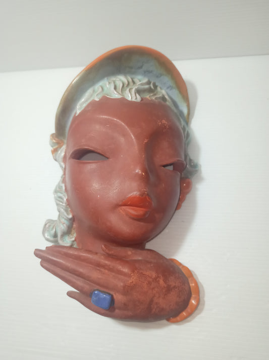 Maschera Art Decò Kurt Goebel In Terracotta,Anni 30 Made in Austria LEGGI