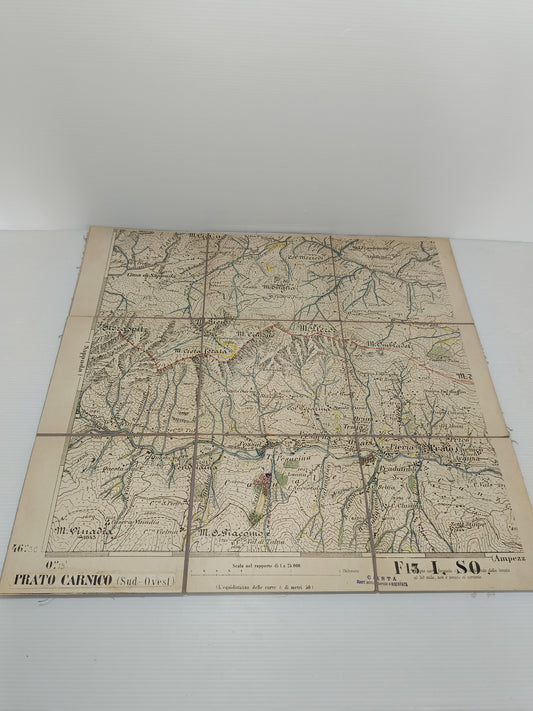 Antica Cartina Telata Prato Carnico scala 1:25.000