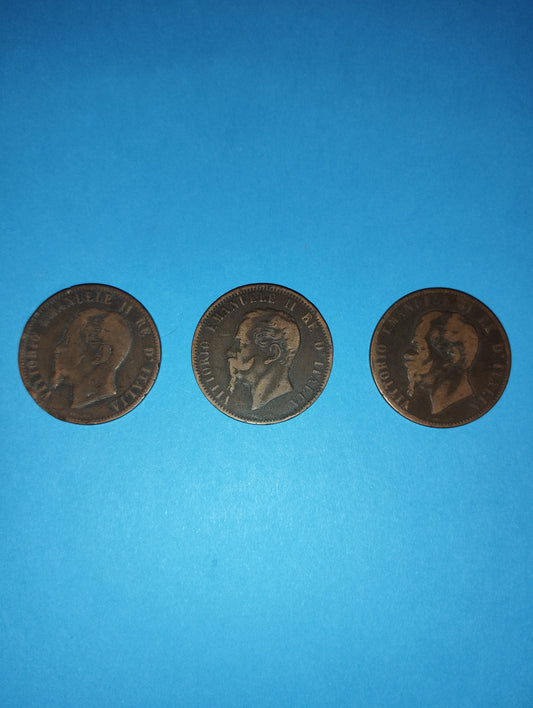 Lot of 3 coins 10 cents 1863/1866/1867 Vittorio Emanuele II
Originals