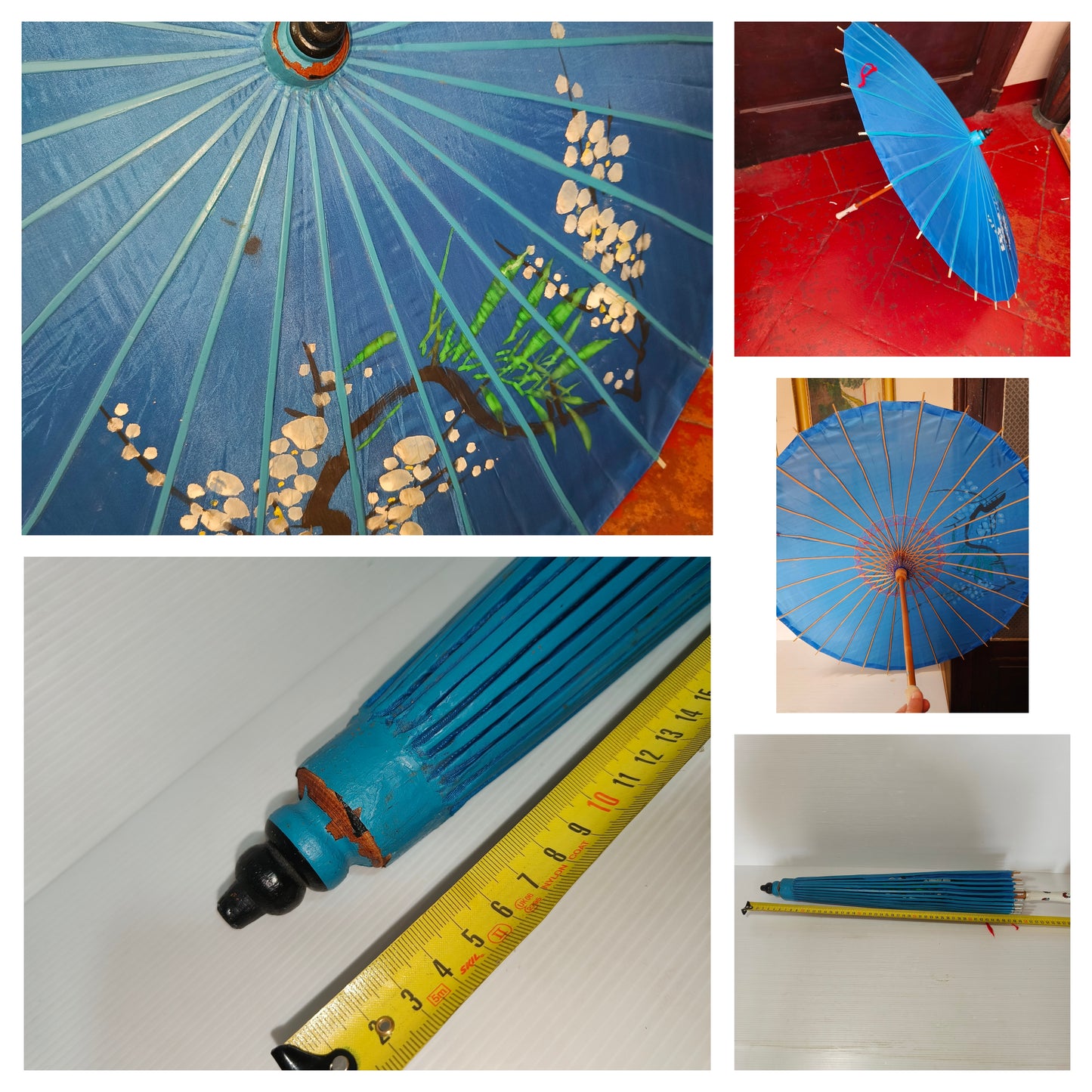 Ombrello vintage in bamboo e tessuto
