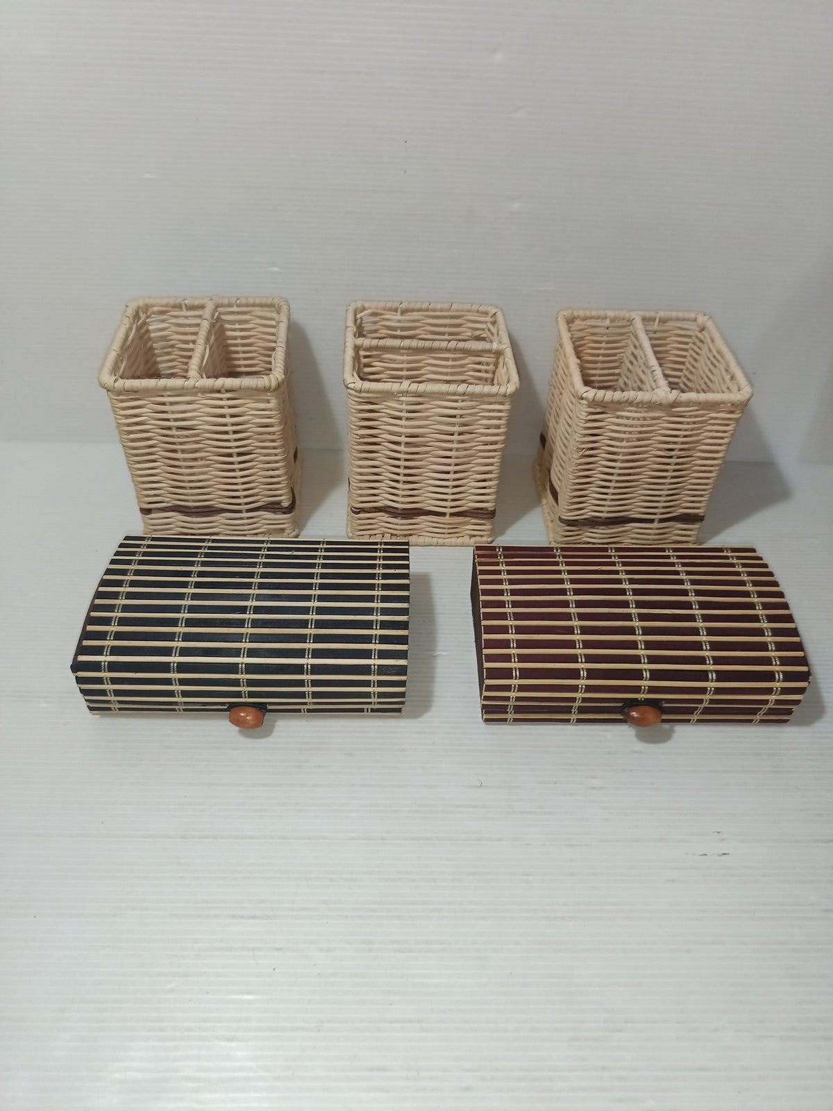 5 Contenitori In Vimini, Bambù,Legno
