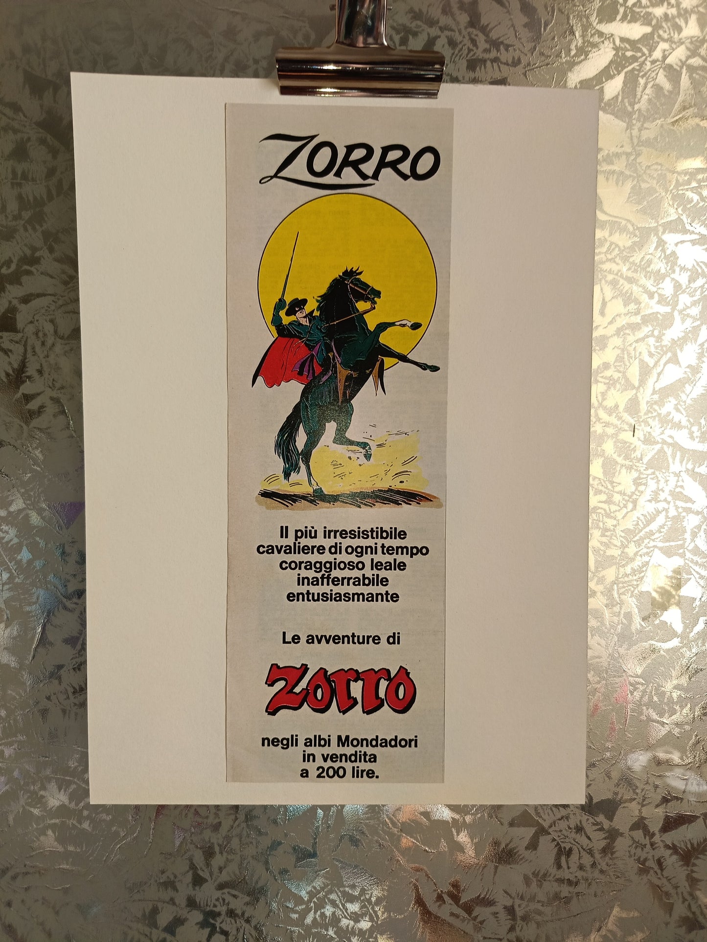 Locandina pubblicitaria Zorro albi Mondadori
Rifilata Da Rivista D'epoca Su Cartoncino