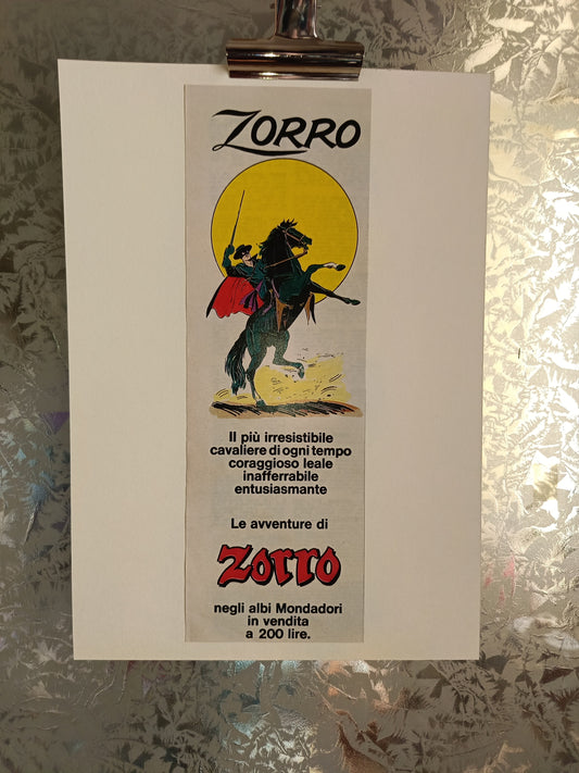 Locandina pubblicitaria Zorro albi Mondadori
Rifilata Da Rivista D'epoca Su Cartoncino
