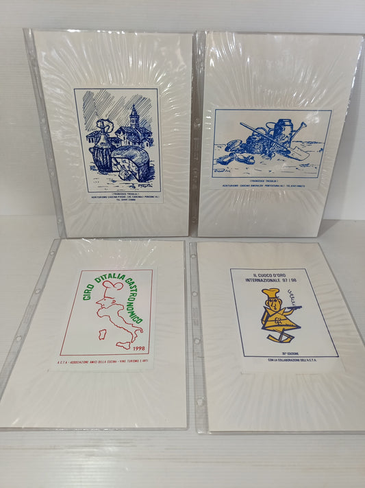 4 Targhe In Plastica Flessibile Su Cartoncino Vintage