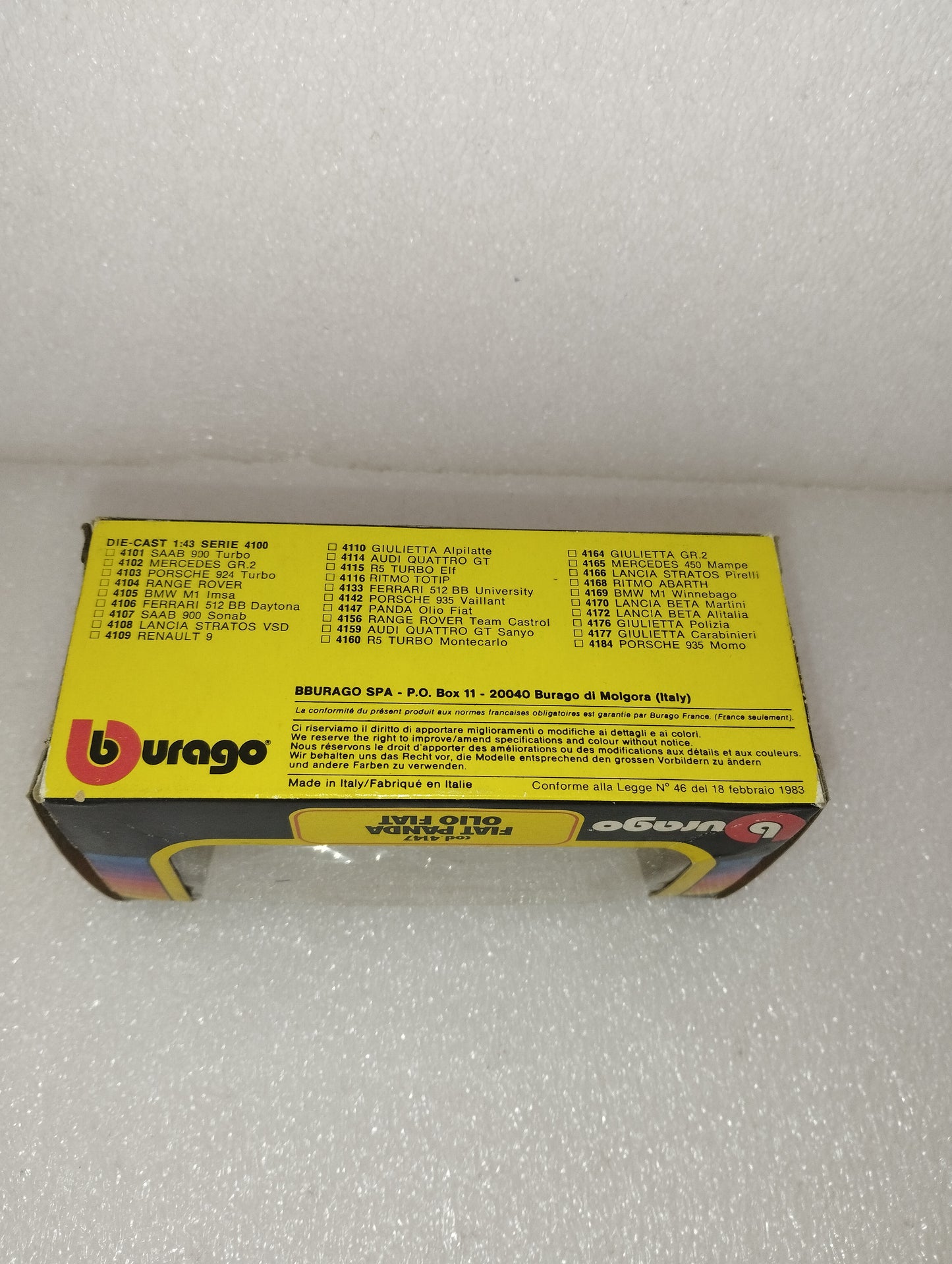 Fiat Panda 45 Bburago
Scala 1:43
Die Cast Metal