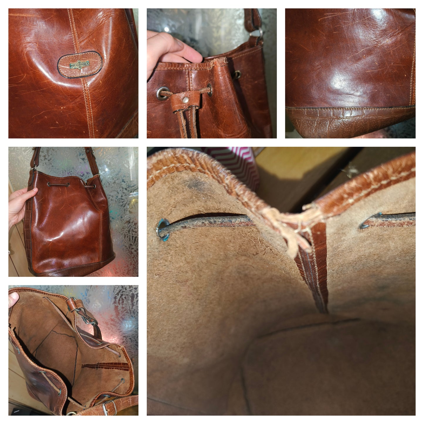 Borsa a secchiello El Campero in pelle anni 80