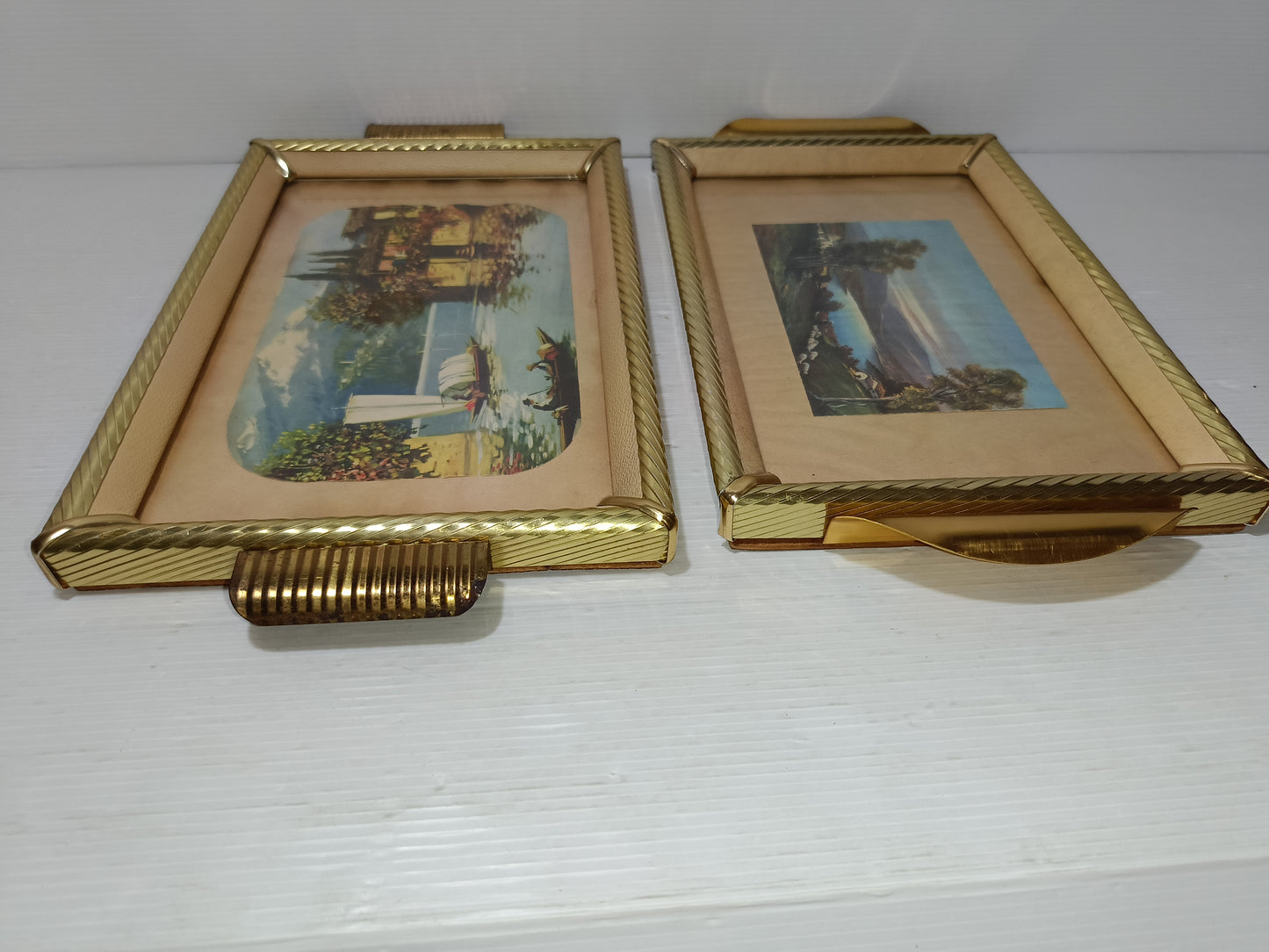 2 Vassoi Vintage In Legno/Metallo/Vetro