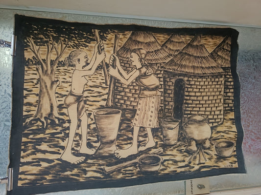 Disegno Tribale Africano Su Tela firmata S.Sidibé Vintage
Disegno a mano