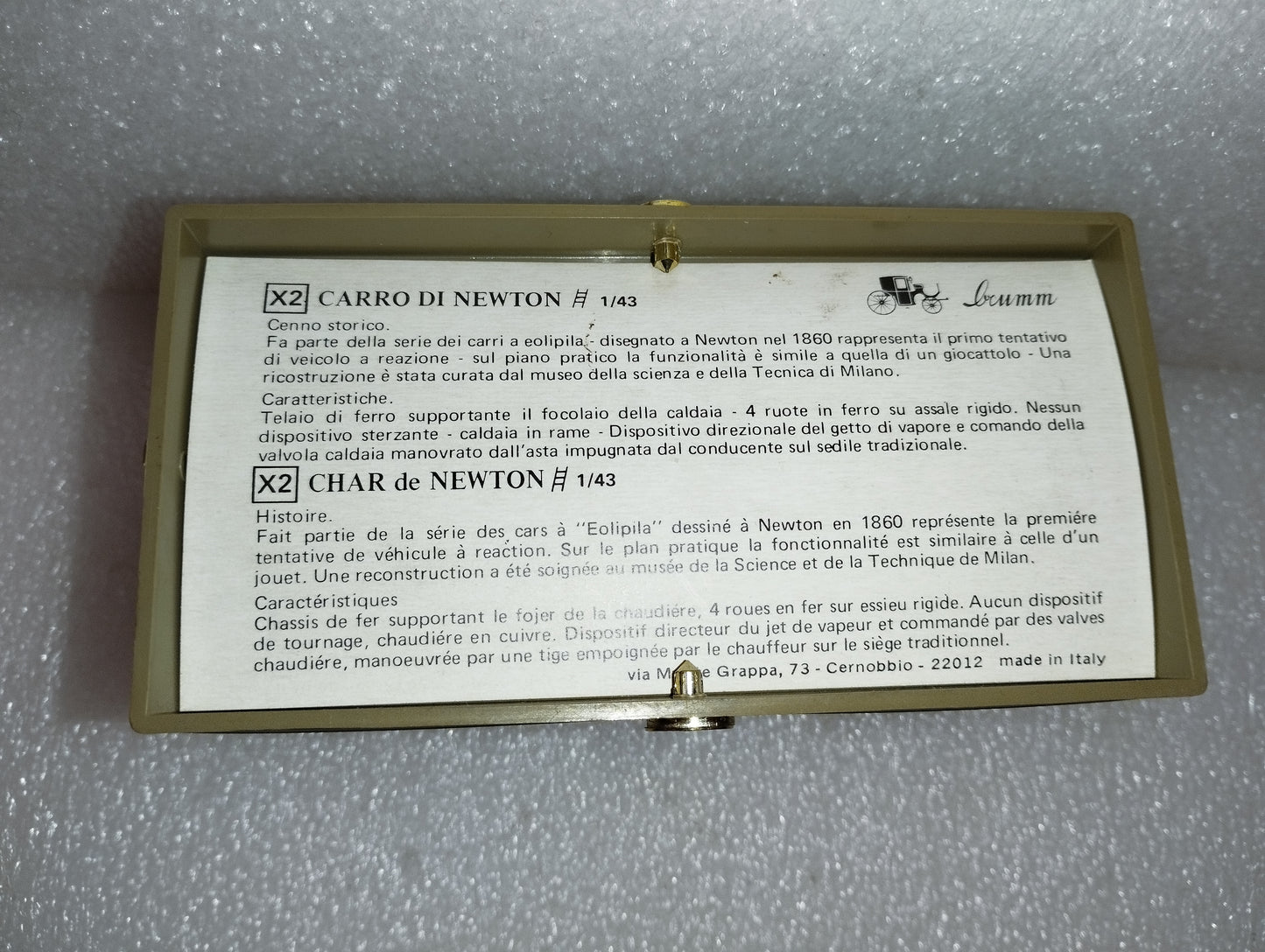 Carro Di Newton
Prodotto da Brumm
Made in Italy
Scala 1:43