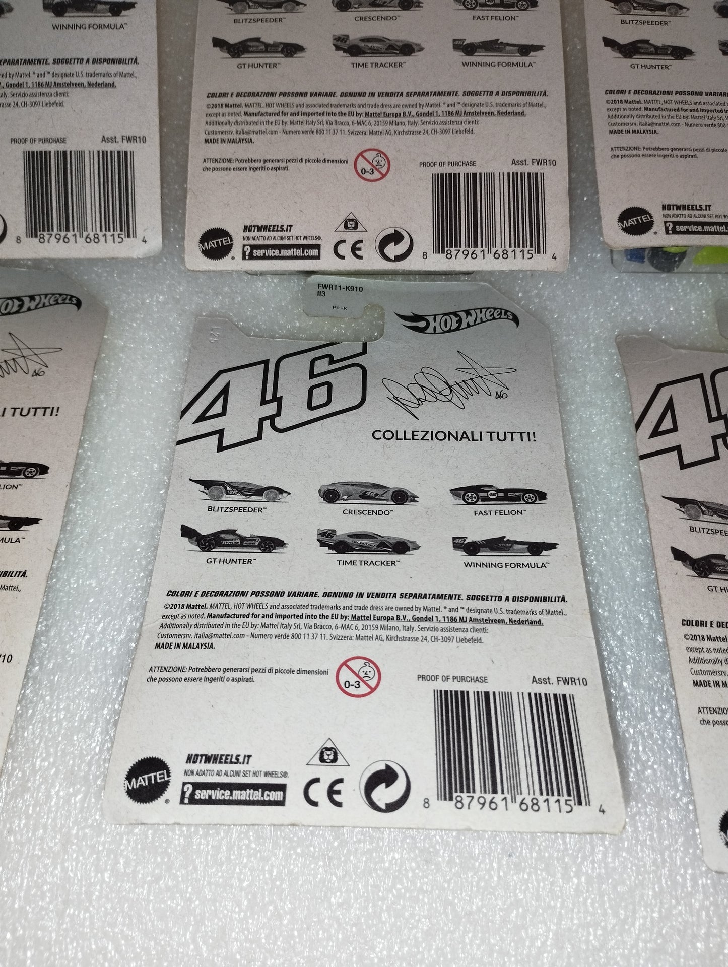 Collezione 6 Modellini Valentino Rossi Hot Wheels
Scala 1:64
Edizione Speciale Valentino Rossi the Doctor 46