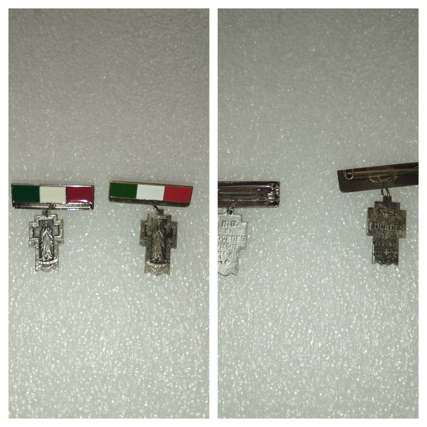 2 Spille Religiose N.S Di Lourdes Vintage
In metallo smaltato