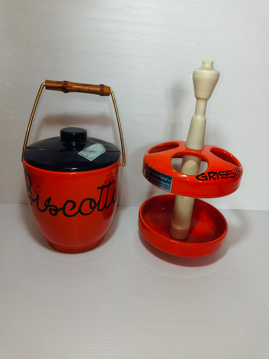 Porta grissini e biscottiera Ceramiche Cermac, anni 60-70 LEGGI