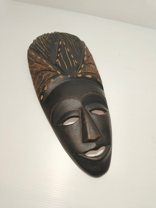 Maschera tribale africana vintage in legno, LEGGI