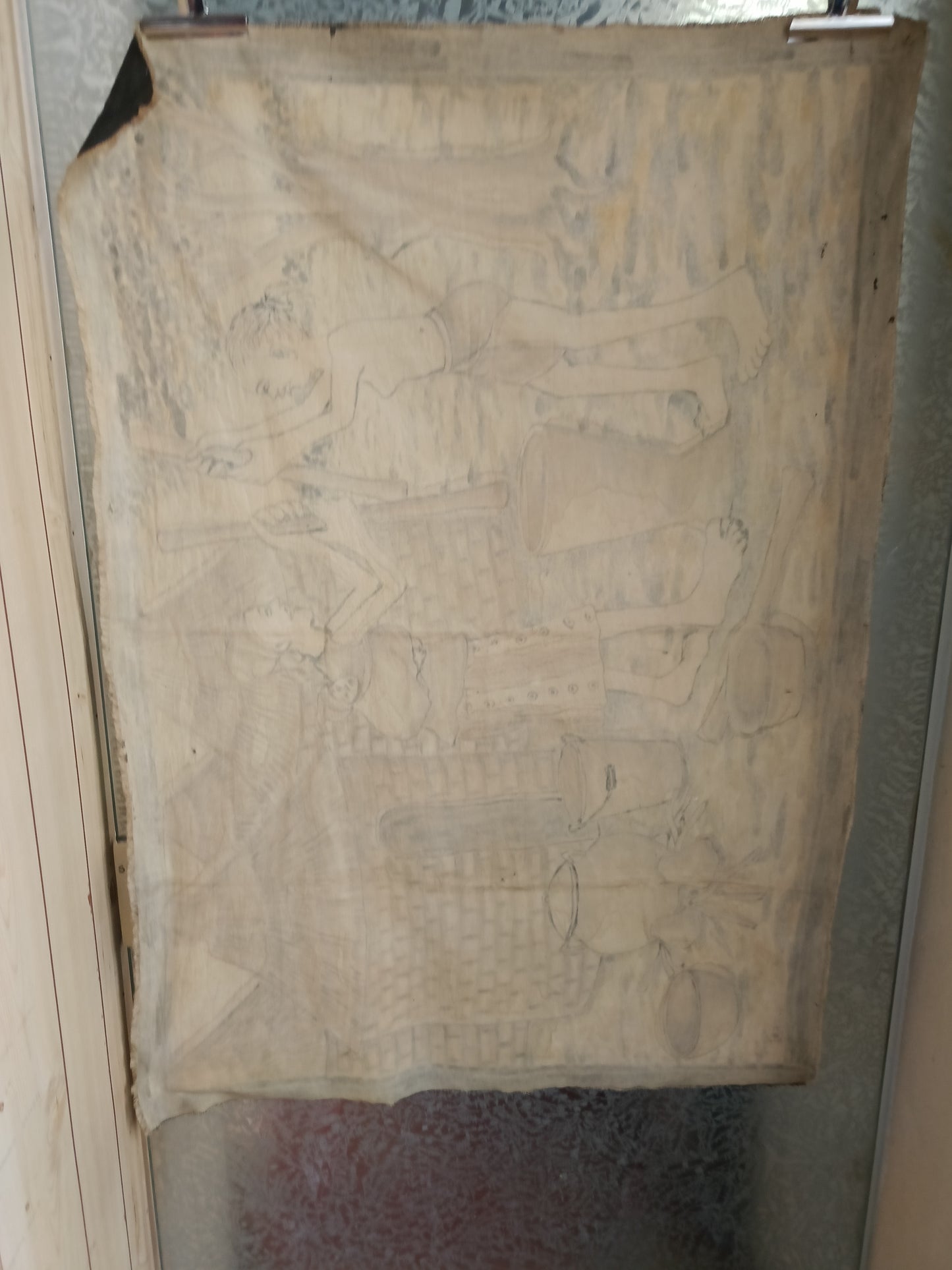 Disegno Tribale Africano Su Tela firmata S.Sidibé Vintage
Disegno a mano