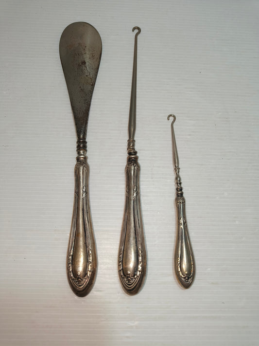 Antichi calza scarpe e ganci corsetti/stivali Argento 800 LEGGI