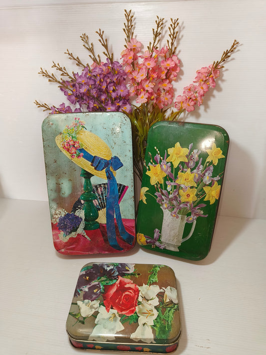 Scatole latta vintage soggetto fiori