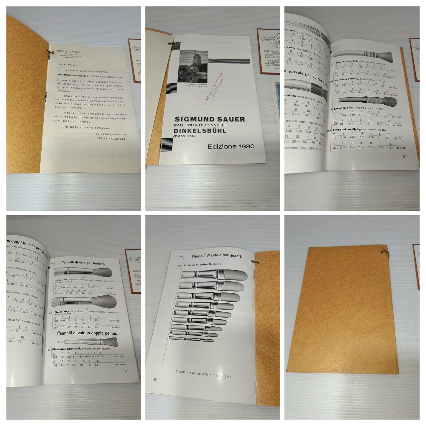Catalogo Sigmund Sauer Fabbrica Pennelli Dinkelsbuhl Baviera
Rappresentante Oreste Valentini Milano
Anno 1930