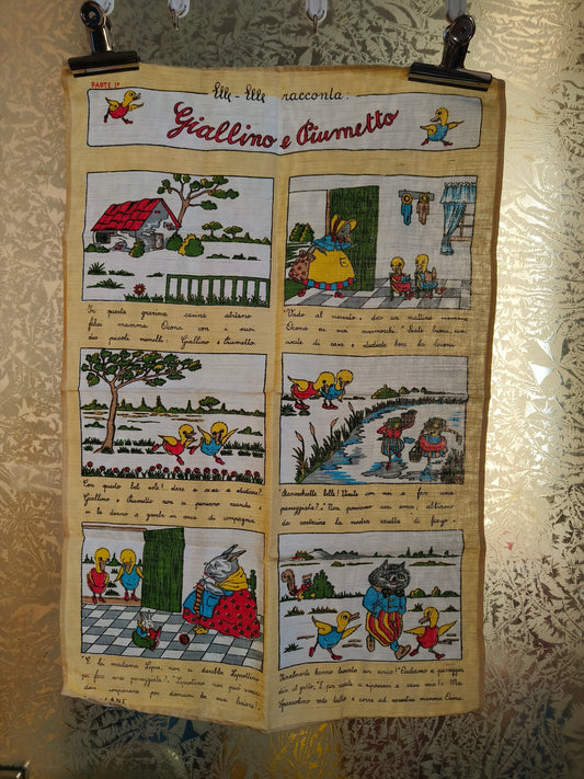Strofinaccio canovaccio Giallino e Piumetto, Lini e Lane anni 50