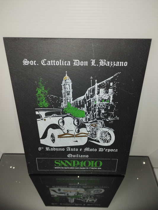 Targa In Ardesia 8° Raduno Auto E Moto D'epoca Quiliano
Misure 24 x 18 cm