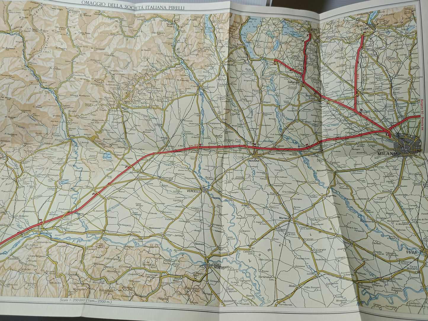 Carta Autostrade Torino-Milano -Laghi Omaggio Pirelli Vintage