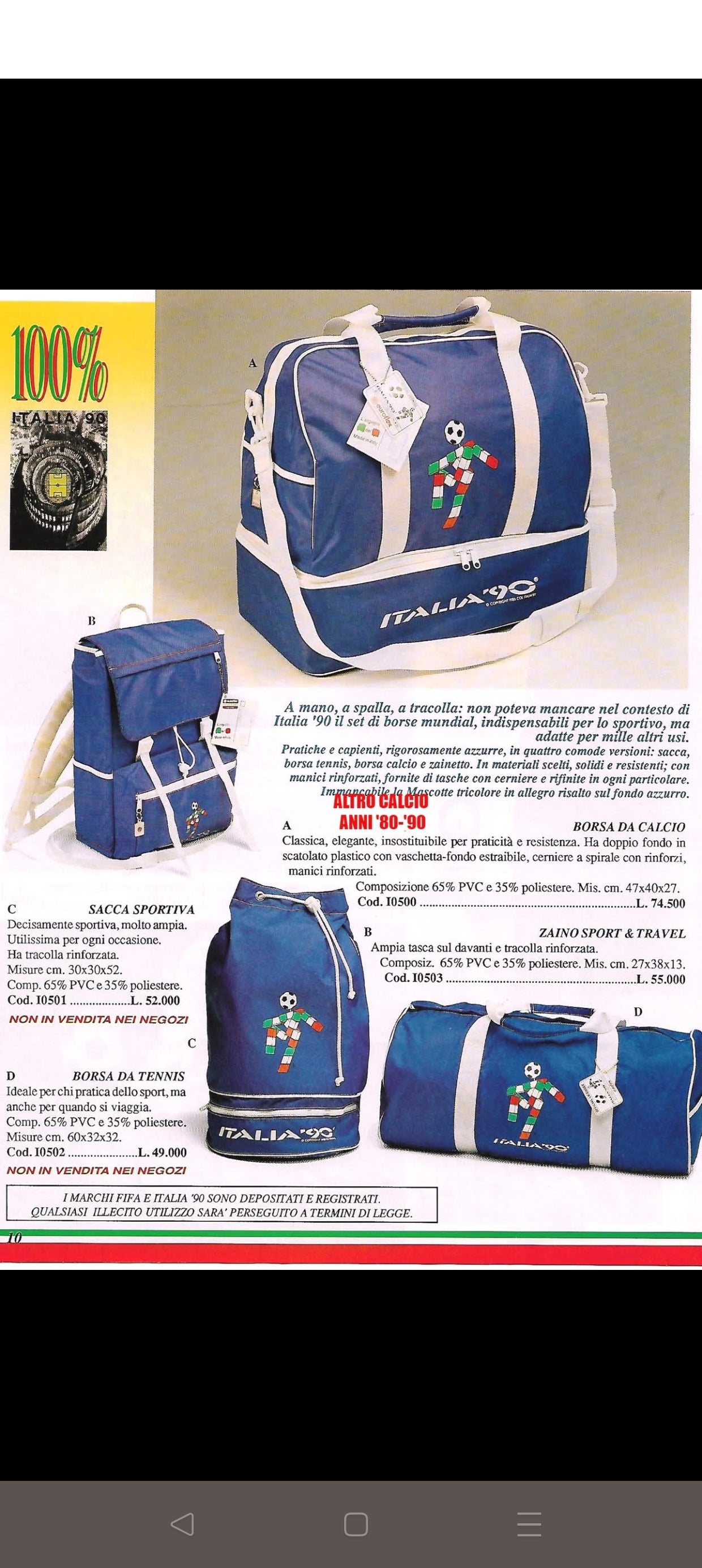 Sacca Sportiva Italia 90 ricambi Lancia, LEGGI