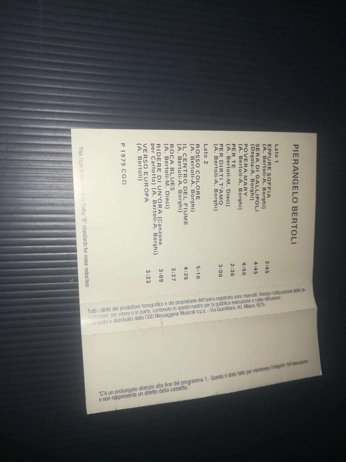 Pierangelo Bertoli" Musicassetta
Edita nel 1979 da CGD
