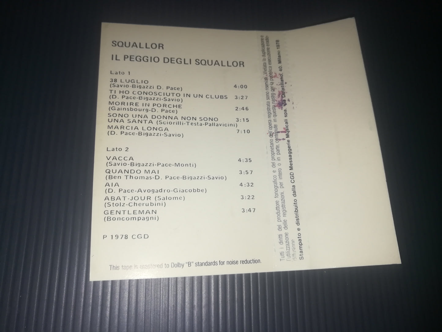 The Worst of Squallor" Music Cassette
Published in 1978 by CGD