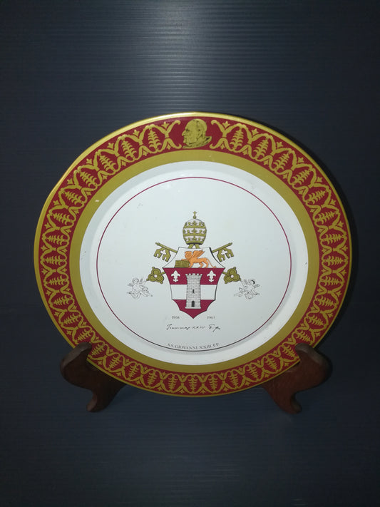 Piatto Stemma Papale Papa Giovanni XXIII in Latta