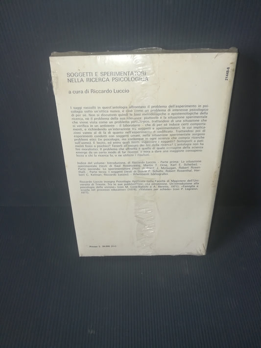 Libro "Soggetti E Sperimentatori Nella Ricerca Psicologica" Riccardo Luccio