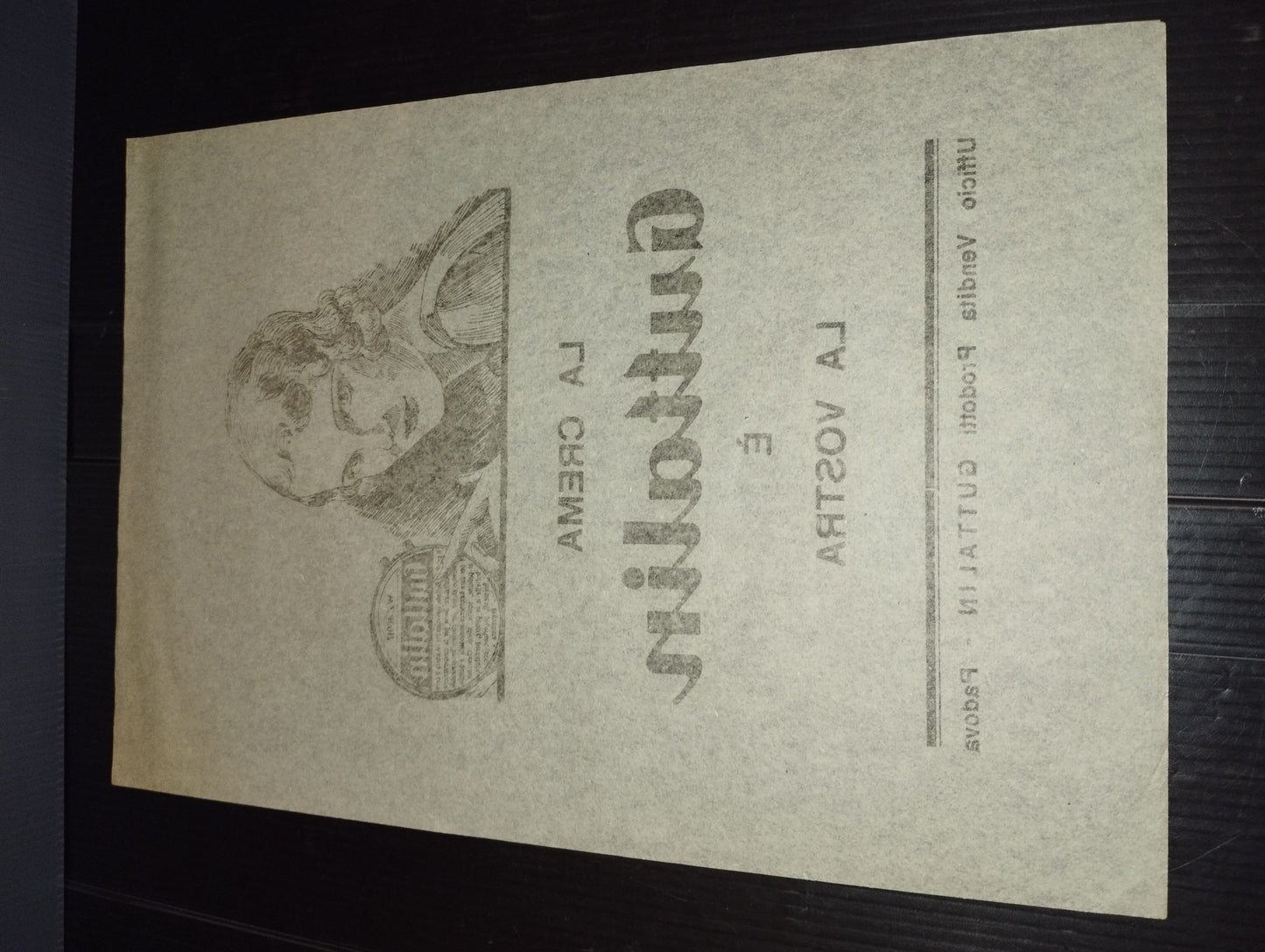 Crema Guttalin per scarpe.Padova
Velina Pubblicitaria
Originale Anni 40/ 50