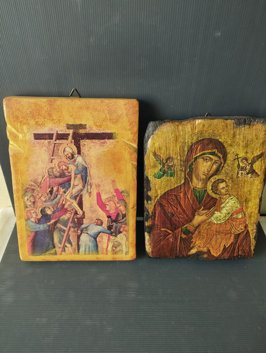 Lot of 2 Sacred Images on Wood These are reproductions