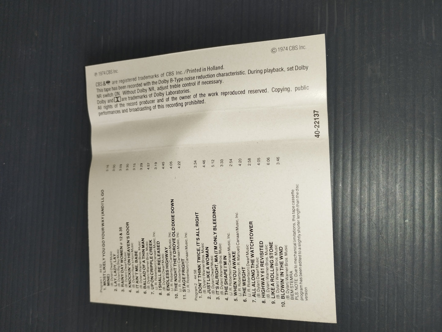 Before the flood" Bob Dylan/The Band Musicassetta Edita nel 1974 da CBS Cod .40-22137