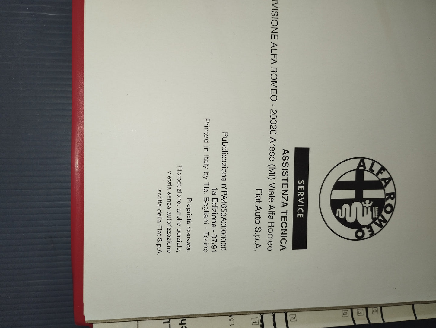 Manuale Istruzioni Per Le Riparazioni Alfa Romeo 155 Originale

1a Edizione 07/91