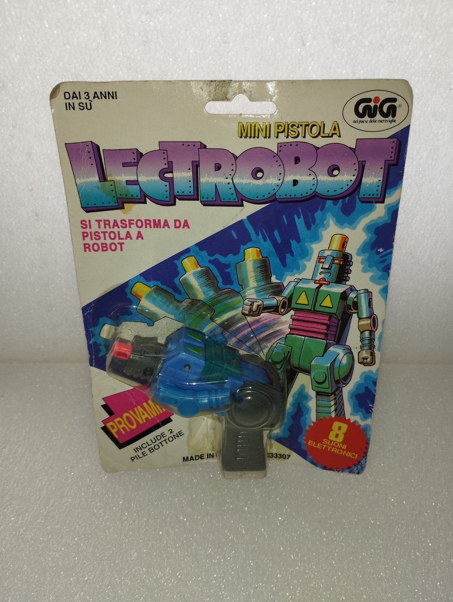 Lectrobot mini gun

 Made of plastic. Batteries to be replaced