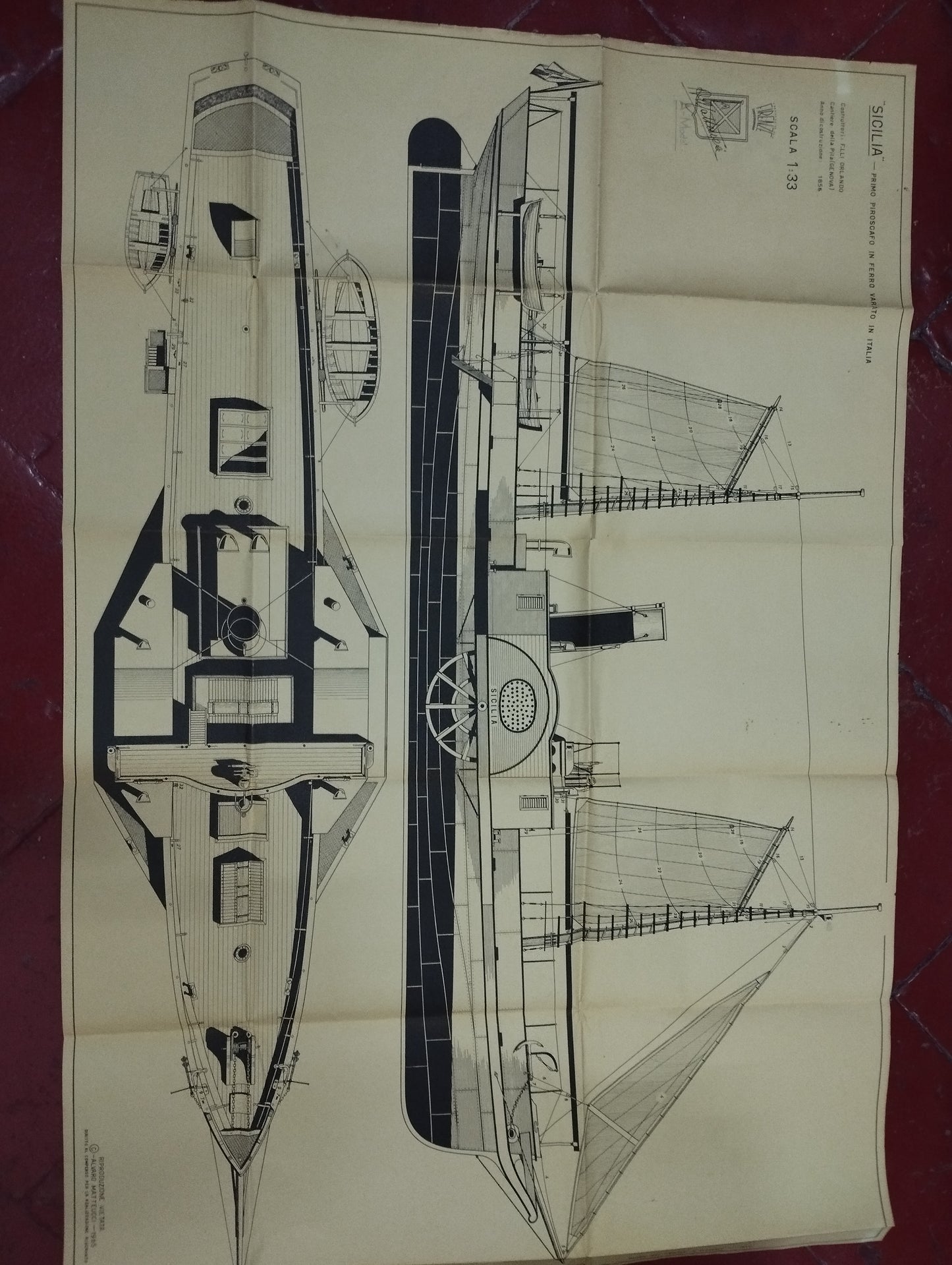 Vintage Sicily Steamer Drawing/Project

 Dimensions approximately 110 x 75 cm