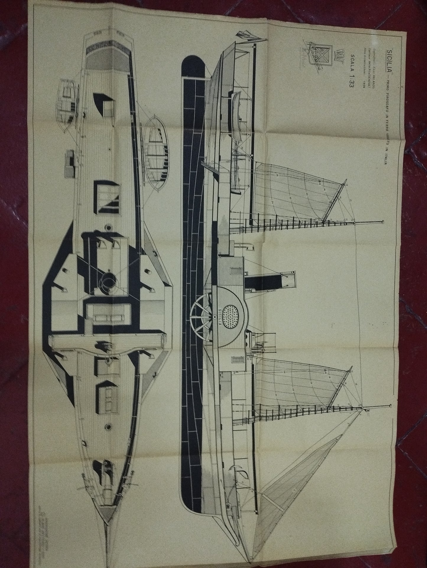 Vintage Sicily Steamer Drawing/Project

 Dimensions approximately 110 x 75 cm