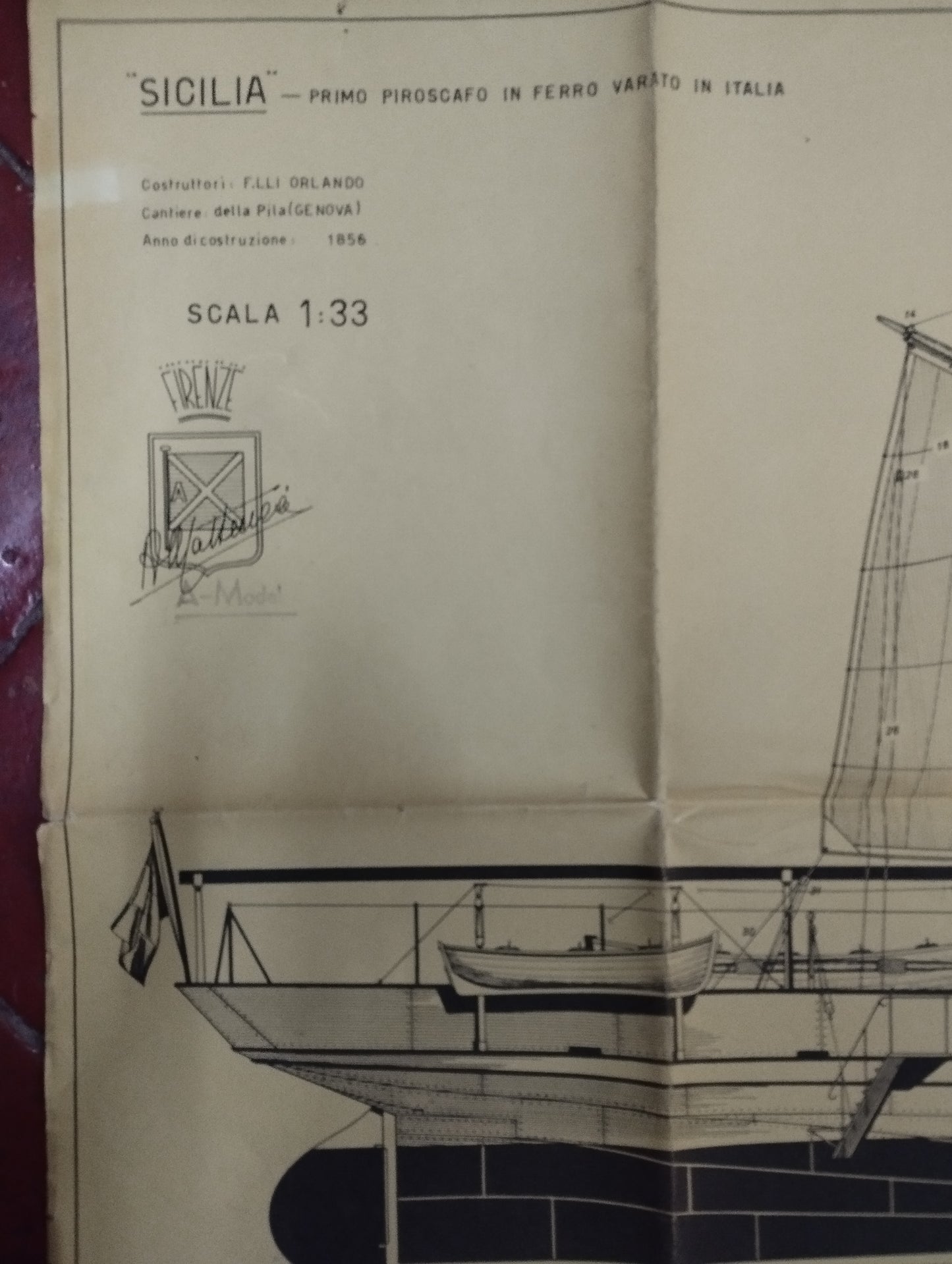 Vintage Sicily Steamer Drawing/Project

 Dimensions approximately 110 x 75 cm