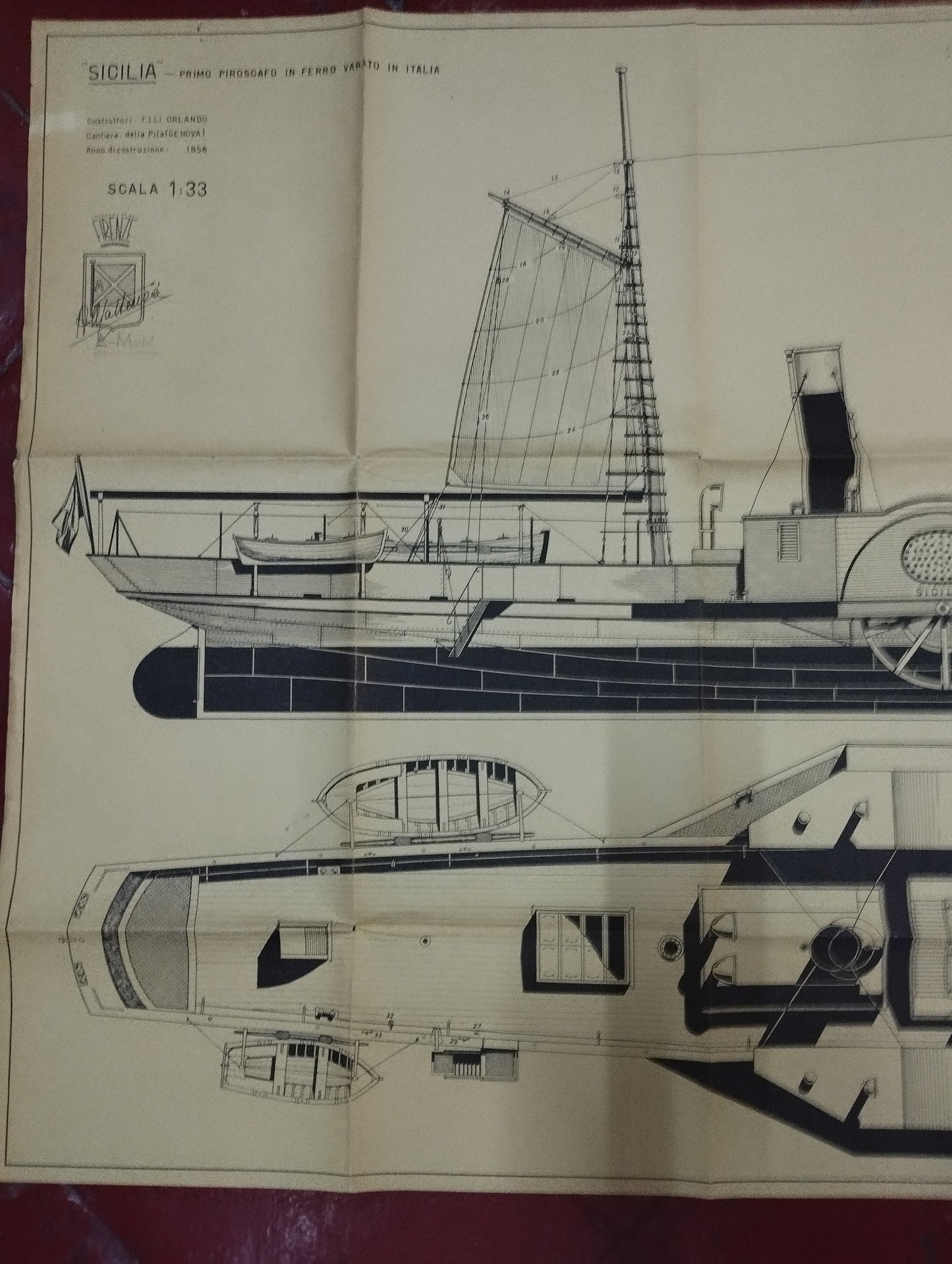 Vintage Sicily Steamer Drawing/Project

 Dimensions approximately 110 x 75 cm