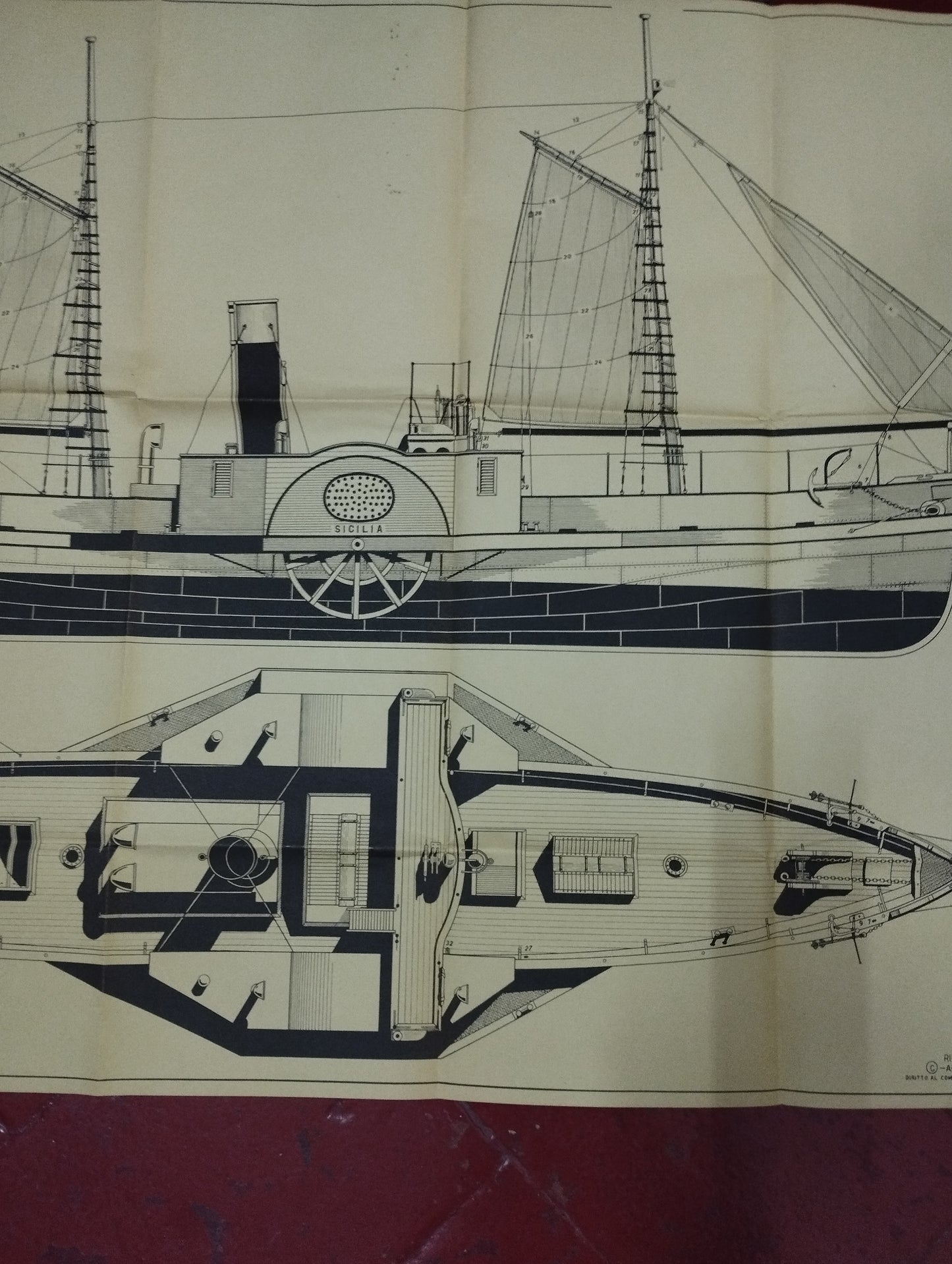 Vintage Sicily Steamer Drawing/Project

 Dimensions approximately 110 x 75 cm